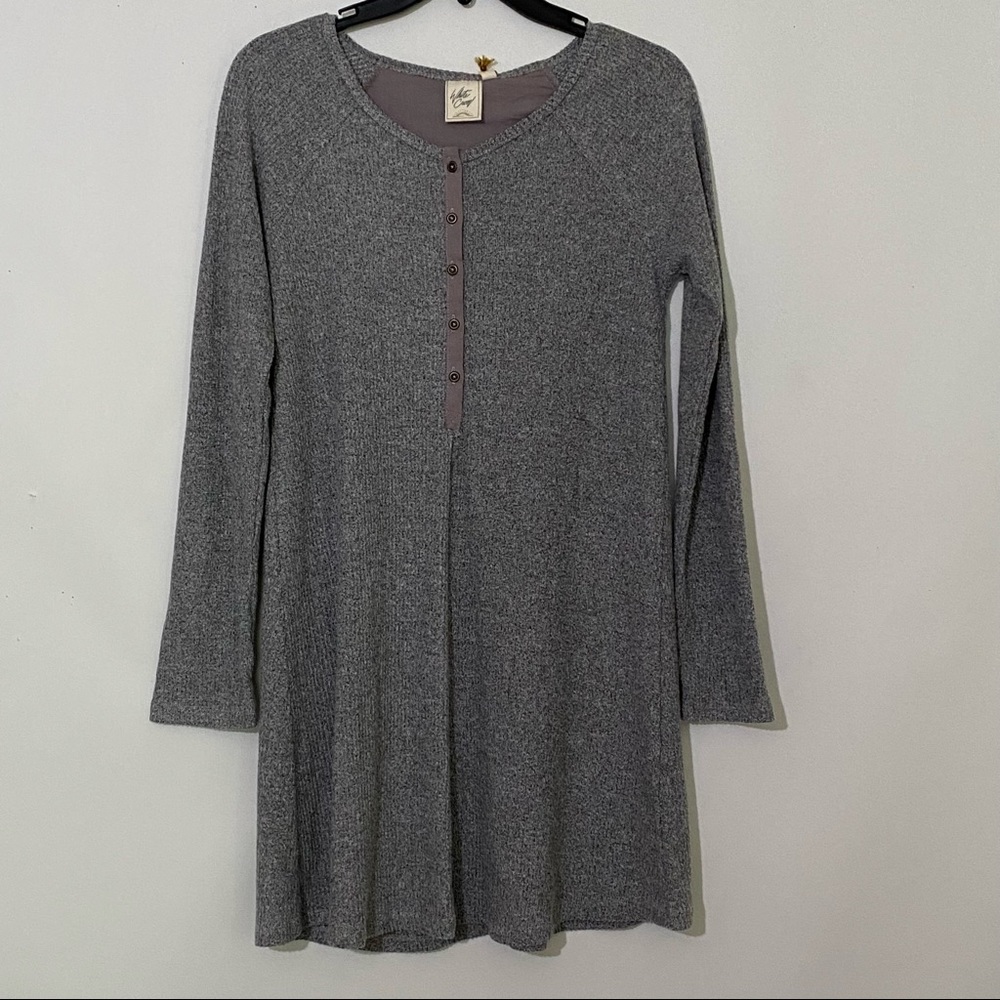 White Crow Marled Henley Dress sweater knit fabric roll sleeve tab Size S Buckle
